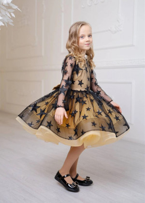 Black Star Tulle Sparkly Flower Girl Dress Photoshoot Outfit